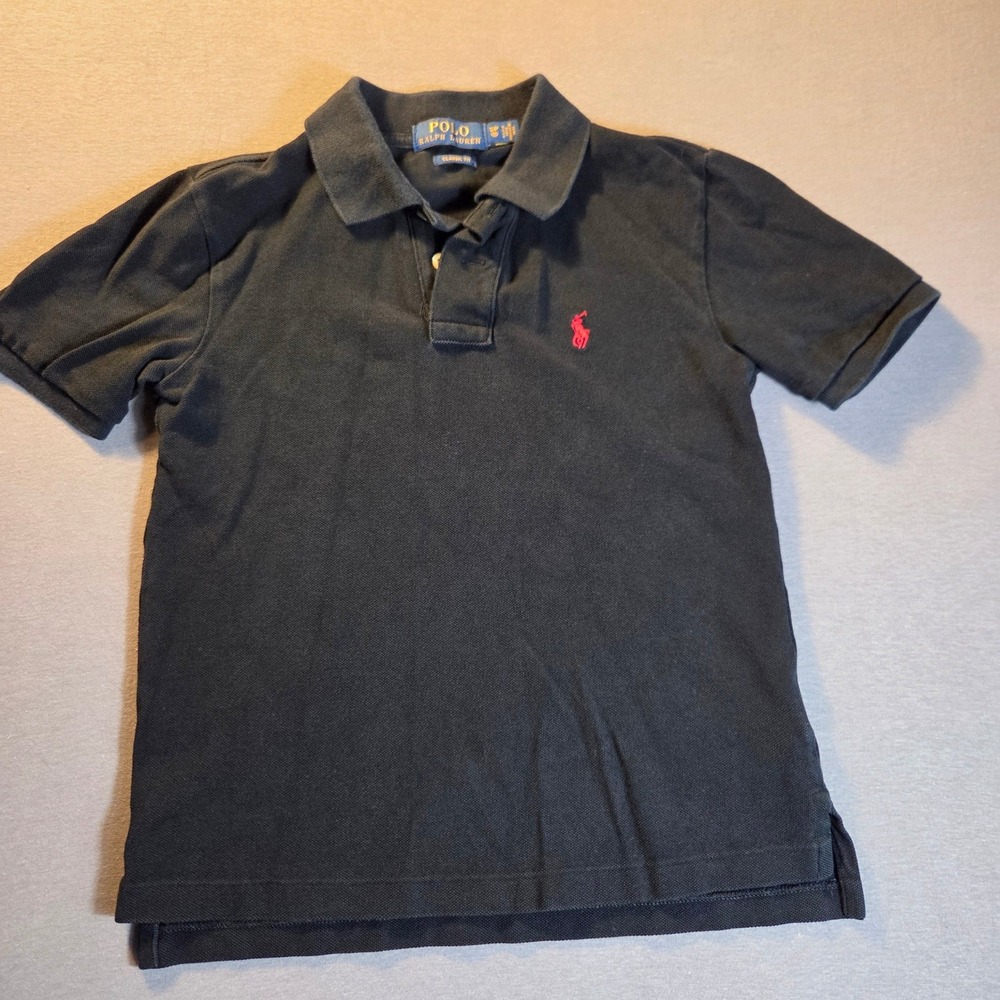 Polo Ralph Lauren Boys Navy Black Short Sleeve Cotton Pique Polo Shirt Size S 8